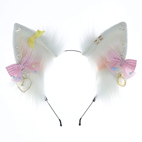 Wayfadacc Pelzige Katzenohren Stirnbandfüchse Ohren Süßes Bogen Dekore Realistische Plüschtierohren Kopfschmuck Gothics Accessoire Cosplays von Wayfadacc