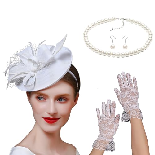 Wayfadacc Pferdehut, Stirnbänder mit Halskette, Ohrringen, Handschuhen für Damen, formelles und lässiges Outfit, Maskeraden-Zubehör von Wayfadacc