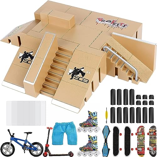 Waysroma Finger Skateboard Rampe 18PCS Skatepark Kit Mini Finger Skateboards mit Rampen und Zubehör Set Griffbretter Ultimative Parks Fingerboards Skate Park Fingerspitzenbewegung für Kinder von Waysroma