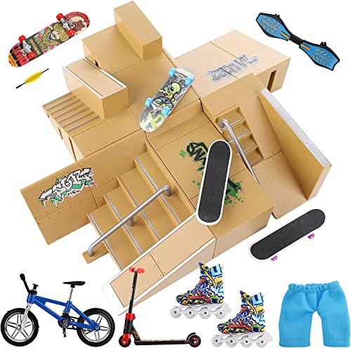 Waysroma Finger Skateboard Rampe 18PCS Skatepark Kit Mini Finger Skateboards mit Rampen und Zubehör Set Fingerboards Skate Park Griffbretter Ultimative Parks Fingerspitzenbewegung für Kinder von Waysroma
