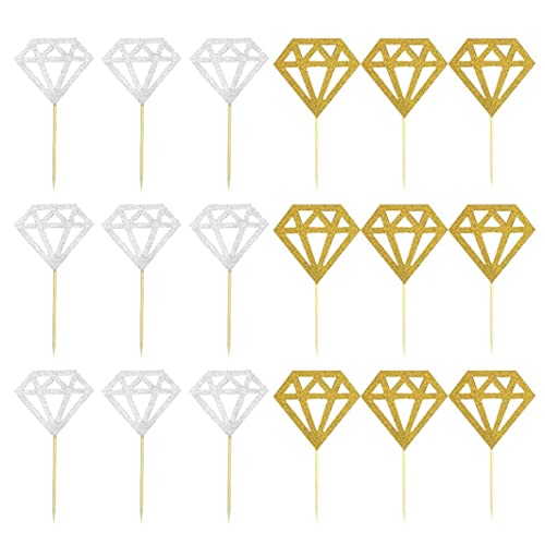 Glitzer Diamond Cupcake Toppers für Brautdusche Engagement Hochzeitsfeier Geburtstag für Donuts Diamond Donut Picks Kuchendekorationen (Silber + Gold) 60 PCs Kuchen -Toper von Wbaioluy