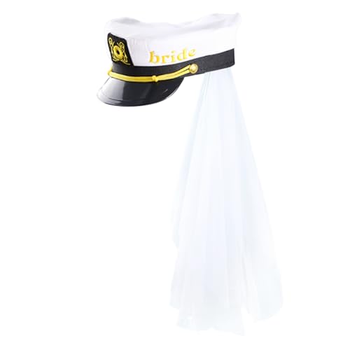 Wbaioluy Braut Kapitän Hut mit Veil Navy Marine Hen Party Hut -Boating -Kapitän für Hochzeit Braut Bachelorette Party Style 2Bride von Wbaioluy