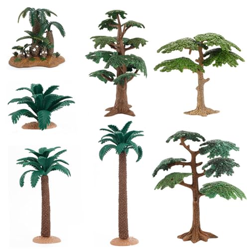 Wbaioluy Modellbäume 7pcs/Set Simulation Miniaturbäume DIY Craft Mini Palm Tree Realistische Kunststoffpalme für Mikrolandschaftsmodell Railway Szenerie Fairy Garden Dekor von Wbaioluy