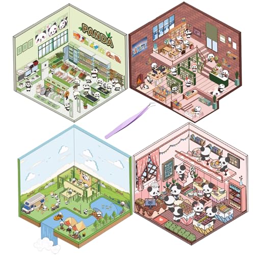 Wbaioluy Zimmeraufkleberbuch, 4 Sets süßer lustiger Cartoon 3D -Aufkleber -Szene, Relief Stress DIY 3D -Hausaufkleber, dekorative isometrische Raumaufkleber für Erwachsenen Kinderzimmer Buch Buch von Wbaioluy