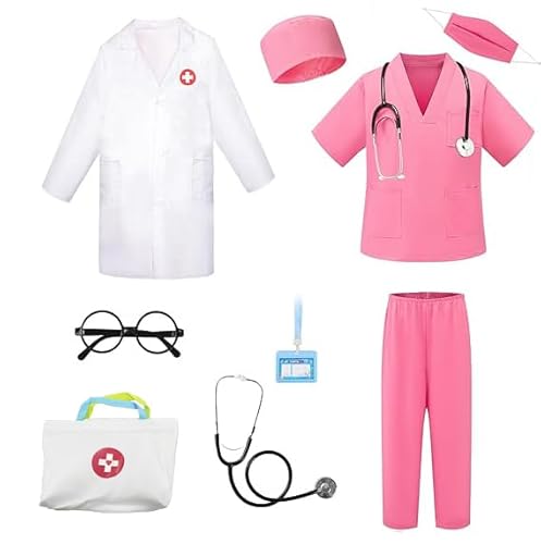 Wbesty Arzt Kostüm für Kinder 9PC Jungen Mädchen Arzt Rolle spielen Outfit mit Tasche Kinder Scrubs Dress Up für Halloween Pretend Play Wbesty Arzt Kostüm für Kinder 9PC Jungen Mädchen Arzt Rolle spielen Outfit mit Tasche Kinder Scrubs Dress Up für Halloween Pretend Play von Wbesty