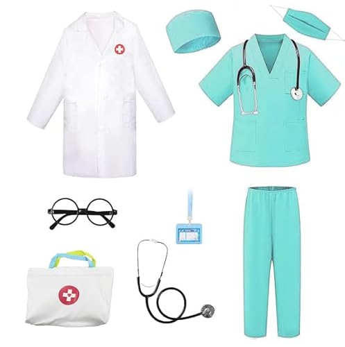 Wbesty Arzt Kostüm für Kinder 9PC Jungen Mädchen Arzt Rolle spielen Outfit mit Tasche Kinder Scrubs Dress Up für Halloween Pretend Play Wbesty Arzt Kostüm für Kinder 9PC Jungen Mädchen Arzt Rolle spielen Outfit mit Tasche Kinder Scrubs Dress Up für Halloween Pretend Play von Wbesty