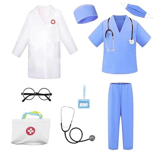 Wbesty Arzt Kostüm für Kinder 9PC Jungen Mädchen Arzt Rolle spielen Outfit mit Tasche Kinder Scrubs Dress Up für Halloween Pretend Play Wbesty Arzt Kostüm für Kinder 9PC Jungen Mädchen Arzt Rolle spielen Outfit mit Tasche Kinder Scrubs Dress Up für Halloween Pretend Play von Wbesty