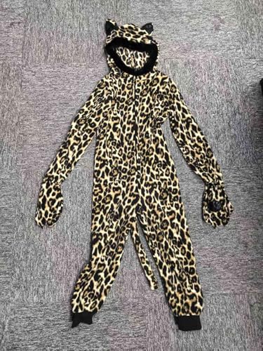 Wbesty Gepard Kostüm für Kinder Mädchen Weich Plüsch Pyjamas Halloween Outfit mit Ohren Handschuhe Schwanz Kinder Leopard Cosplay PJs von Wbesty