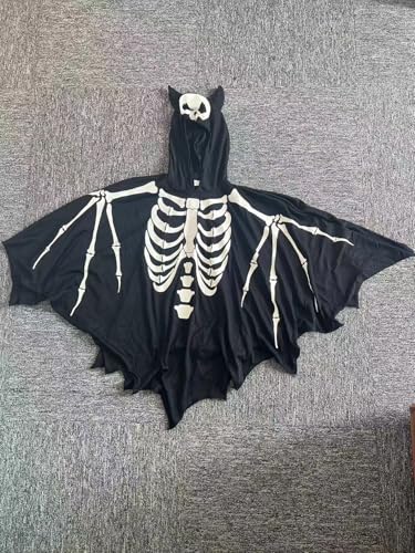 Wbesty Kinder Skelett Kostüm Glühen im Dunkeln Junge Mädchen Halloween Gruselige Skelett Umhang Poncho mit Kapuze 7-8Y von Wbesty