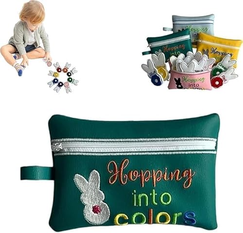 Hopping Into Colors Match Easter Basket Filler,Easter Sensory Bin Stuffers,8 Removable Tail Bunnies and Color Bags,Educational Easter Learning Toys,for Preschool Educational Family Activities (Green) von Wbietu