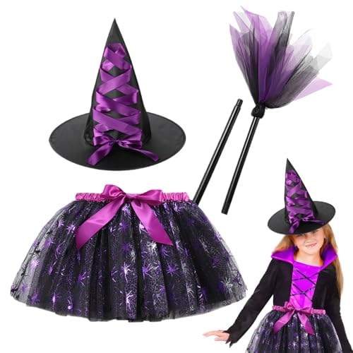 Halloween Girls-Rock-Set, Kinder Witch- mit Hut, atmungsaktives Prinzessin-Outfit, weicher leichtes Stoff, leicht zu tragenes Design, 1 Set für Cosplay, Dress-up-Partys, Geburtstag, Ostern von Wcybym