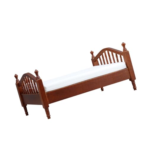 Wdbild Detailliert 1/12 Holzpuppenhaus Schlafzimmer Doppelbettmodell Figur Mit Geschnitztem Kopfteil Für Handwerksmodellprojekt Dekoration Doll House Accessoire von Wdbild