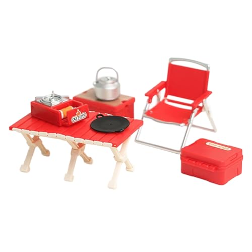 Faltbarer Stuhl Und Tisch Set Miniaturmöbel Set Für Doll House Outdoor Campingzubehör Mit Realistischen Hochsimulationscampingmodell Spielzeug von Wdbild