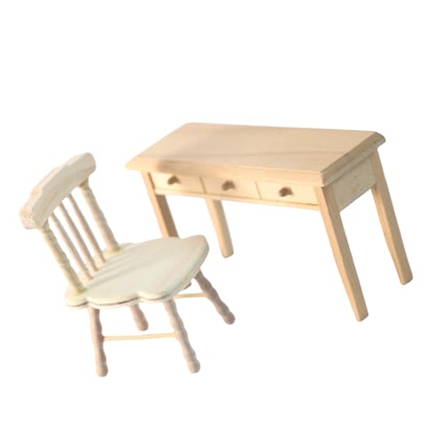 Wdbild Miniatur Unfertiger Holzpuppenhaus Stuhlstuhlstudie Tisch Für Modellprojekt Basteln Und Szenenzubehör Schulschreibtisch Und Stuhl Set Festgelegt von Wdbild