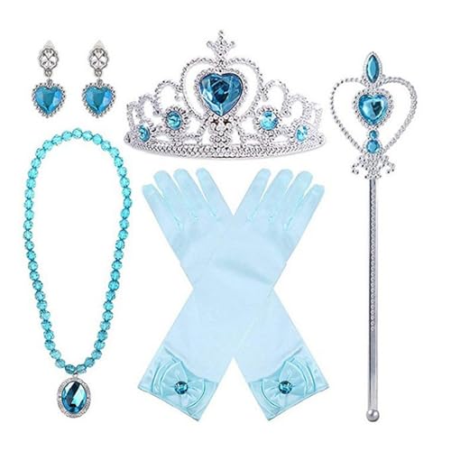 Wdbild Mädchen Prinzessin Accessoires Gloves Zauberstab Krone Halskette Ohrringe Schmuck Set Perücke Braid Kleider Kleidung Set von Wdbild