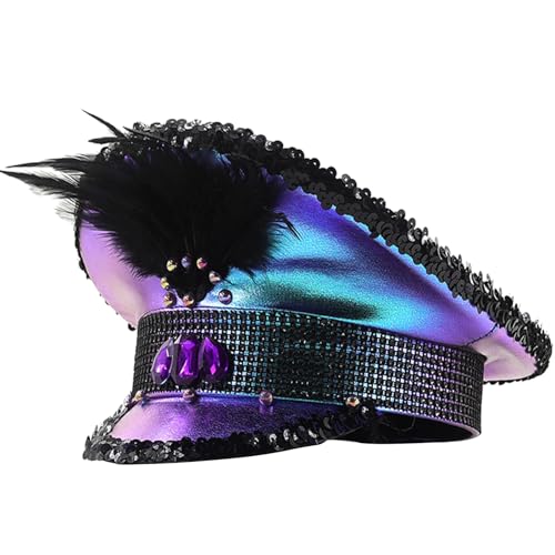 Wdbild Zylinder Hut Herren, Halloween-Kapitänshut für Erwachsene mit Pailletten für Damen, Weihnachtsmaskeraden, Partyhüte, Bühnenauftritte Wdbild Zylinder Hut Herren, Halloween-Kapitänshut für Erwachsene mit Pailletten für Damen, Weihnachtsmaskeraden, Partyhüte, Bühnenauftritte von Wdbild