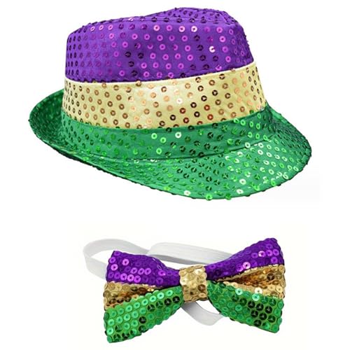 Wdbild Zylinder Hut Herren, MardiGras-Feier-Kostüm-Hut-Fliege-Set für Karnevalspartys, Maskenballpartys, Urlaubszubehör von Wdbild