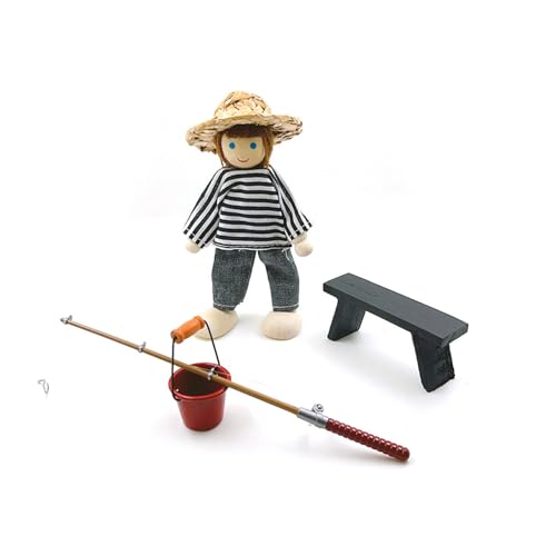 Winzige Angelruten Set Detailliert 1/12 Doll House Möbel Eimer Bank Holzzubehör Sicher Für Kinder Detaillierte Puppenhäusermöbel von Wdbild