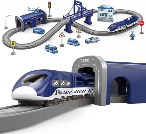 Wdmiya Elektrische Eisenbahn für Kinder 3 4 5 6 7 8 Jahre，Flexibles Schienensystem mit 66 Teilen, Baufahrzeugen & Raumschiff，Kreatives Rennspiel Jungen & Mädchen(66PCS) von Wdmiya