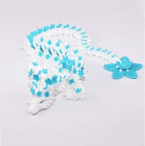 3D-gedruckter Kirschblütendrache – 30 cm realistischer beweglicher Drache, Fidget-Spielzeug, Schreibtisch-Dekor und Sammlerstück (weiß-blau) von We make hope
