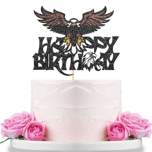 WeBenison Adler Happy Birthday Cake Topper Adler Thema Geburtstag Kuchen Topper Greifvogel Geburtstag Party Dekorationen Schwarz Glitzer von WeBenison