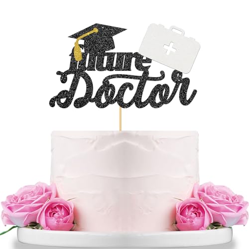 WeBenison Future Doctor Tortenaufsatz für medizinische Schule, Schulabschluss, Glückwunsch, Doktor, Kuchendekorationen 2024, Doktor, Absolventen, Party-Dekorationen, Zubehör, Schwarz-Weiß-Glitzer von WeBenison