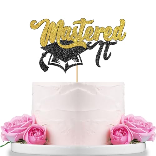 WeBenison Mastered It Tortenaufsatz College Doktor Master Graduation Kuchen Dekorationen Klasse 2024 Abschlussfeier Party Dekorationen Supplies Schwarz Gold Glitzer von WeBenison