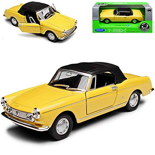 Peugeot 404 Cabrio Hell Gelb mit Soft Top Dach 1960-1975 ca 1/43 1/36-1/46 Welly Modell Auto mit individiuellem Wunschkennzeichen von WeIIy