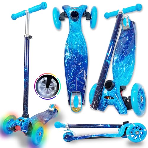 WeLLIFE |RGX Scooter | Roller für Kinder von 3 bis 12 Jahren | Kinder-Roller mit 3 leuchtenden LED-Rädern | Roller für Mädchen mit höhenverstellbarem Griff | (SKY/Blau) von WeLLIFE