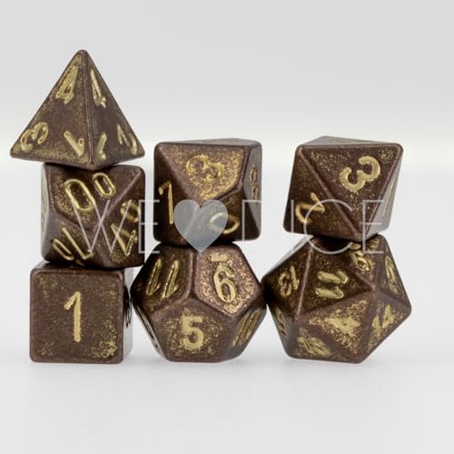 Mini Metallwürfel - Zwergengold - 7 Teile Set - Made in Germany von WeLoveDice