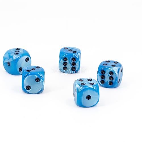 W6 Würfel (16mm) in blau/Schwarze Punkte - Made in Germany - WeLoveBeads - 5 Stück von WeLoveDice