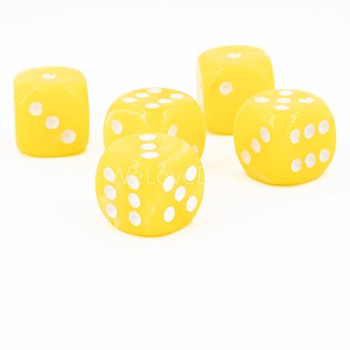 W6 Würfel (16mm) in gelb/weiße Punkte - Made in Germany - WeLoveBeads - 5 Stück von WeLoveDice