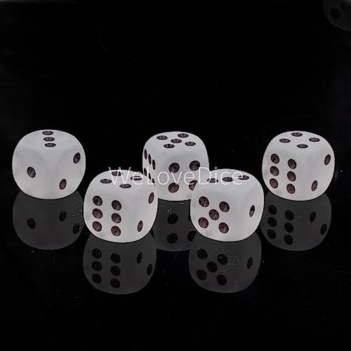 W6 Würfel (16mm) in glasklar matt/Schwarze Punkte - Made in Germany - WeLoveBeads - 5 Stück von WeLoveDice