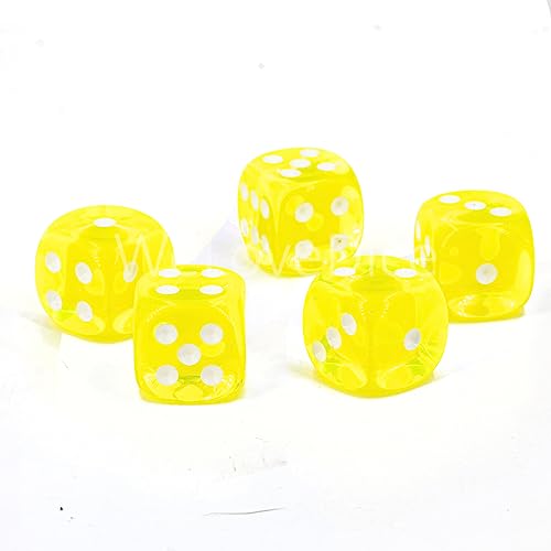 W6 Würfel (16mm) in neon gelb/weiße Punkte - Made in Germany - WeLoveBeads - 5 Stück von WeLoveDice