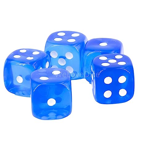 W6 Würfel (16mm) in wolkenblau/weiße Punkte - Made in Germany - WeLoveBeads - 5 Stück von WeLoveDice
