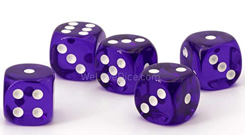 WeLoveDice 16mm W6 Würfel lila transparent/weiß - Made in Germany! - 5Stk WeLoveDice 16mm W6 Würfel lila transparent/weiß - Made in Germany! - 5Stk von WeLoveDice