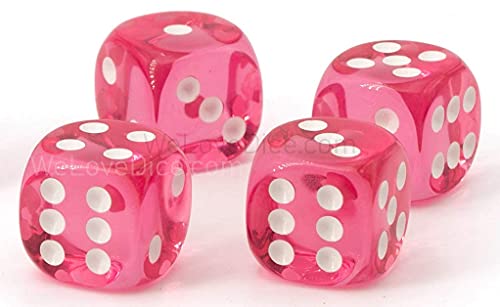 WeLoveDice 16mm W6 Würfel rosa transparent/weiß - Made in Germany! - 5Stk von WeLoveDice