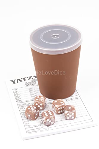 WeLoveDice DiceCupFlex - Flexibler Würfelbecher mit Deckel inkl. 5 Würfel & Block - Made in Germany (beige) von WeLoveDice