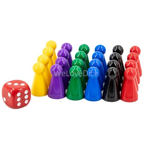 WeLoveDice Spielfiguren - Halmakegel Set - Made in Germany (Rot, Gelb, Blau, Grün, Lila, Schwarz + 1 Würfel) von WeLoveDice