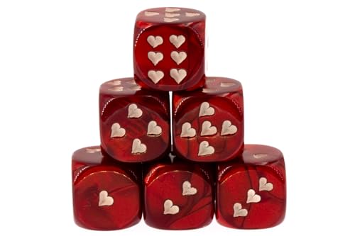 WeLoveDice - Würfel Seide Rot mit weißen Herzen - Made in Germany - 6 Stück von WeLoveDice