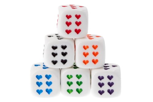 WeLoveDice - Würfel Weiss mit bunten Herzen - Made in Germany - 6 Stück von WeLoveDice