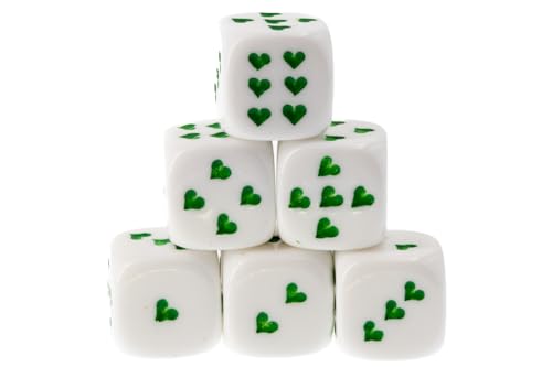 WeLoveDice - Würfel Weiss mit grünen Herzen - Made in Germany - 6 Stück von WeLoveDice