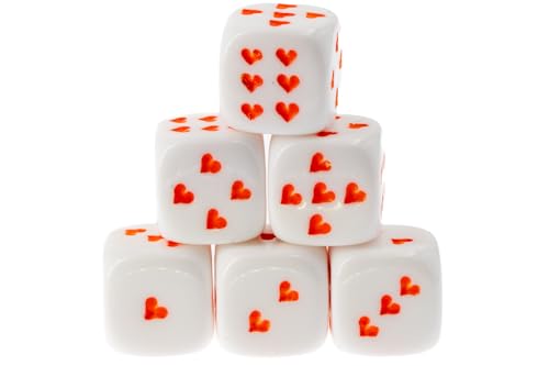 WeLoveDice - Würfel Weiss mit orangenen Herzen - Made in Germany - 6 Stück von WeLoveDice