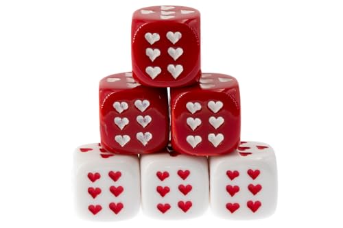 WeLoveDice - Würfel Weiss mit roten & rot mit weissen Herzen - Made in Germany - 6 Stück von WeLoveDice