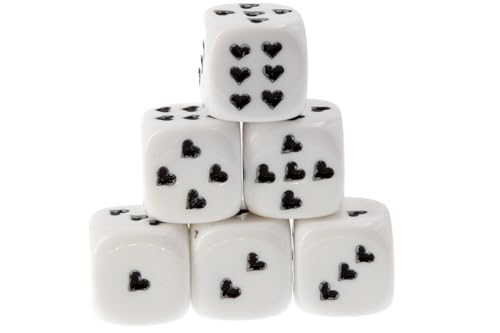WeLoveDice - Würfel Weiss mit schwarzen Herzen - Made in Germany - 6 Stück von WeLoveDice
