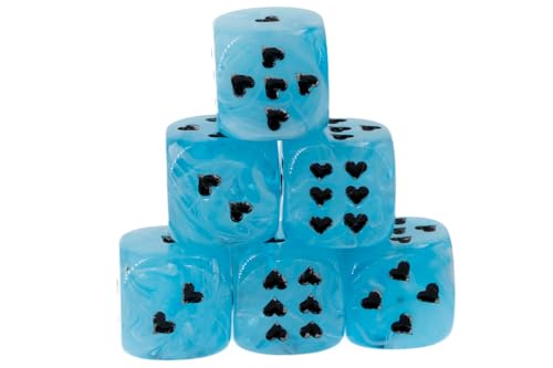 WeLoveDice - Würfel blau mit schwarzen Herzen - Made in Germany - 6 Stück von WeLoveDice