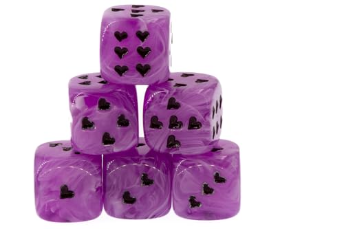 WeLoveDice - Würfel lila mit schwarzen Herzen - Made in Germany - 6 Stück von WeLoveDice