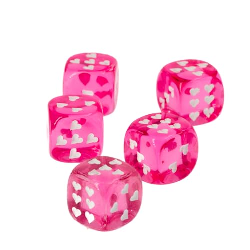 WeLoveDice - Würfel pink mit weißen Herzen - Made in Germany - 6 Stück von WeLoveDice