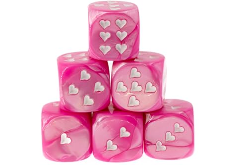 WeLoveDice - Würfel rosa mit weissen Herzen - Made in Germany - 6 Stück von WeLoveDice