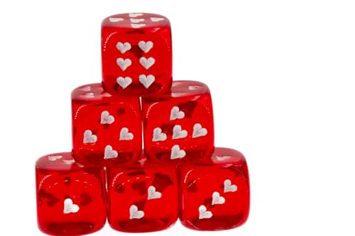 WeLoveDice - Würfel rot mit weißen Herzen - Made in Germany - 6 Stück von WeLoveDice